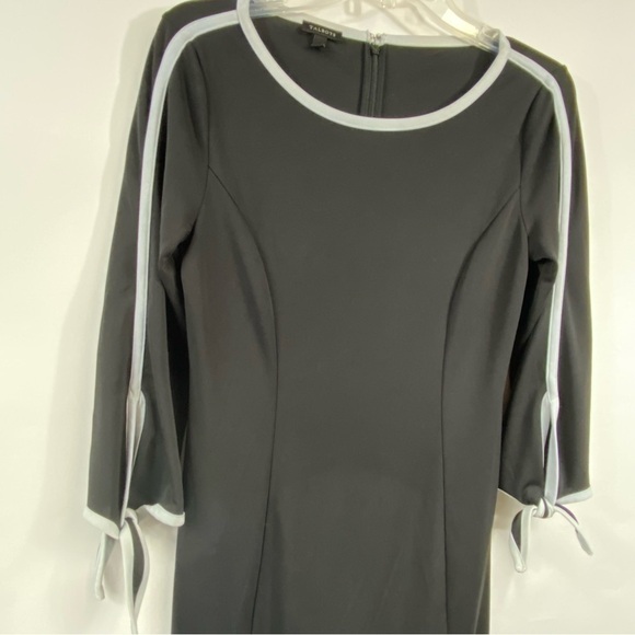 TALBOTS Black with White Trim 3/4 Sleeve Midi Dress with Tie Sleeves, S - Picture 3 of 11